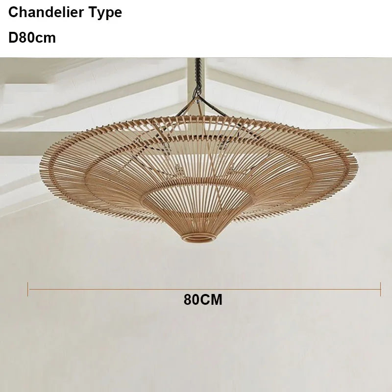 Suspension Cuisine Rotin Chapeau de Paille Wabi-Sabi, Ø 60 à 120 cm