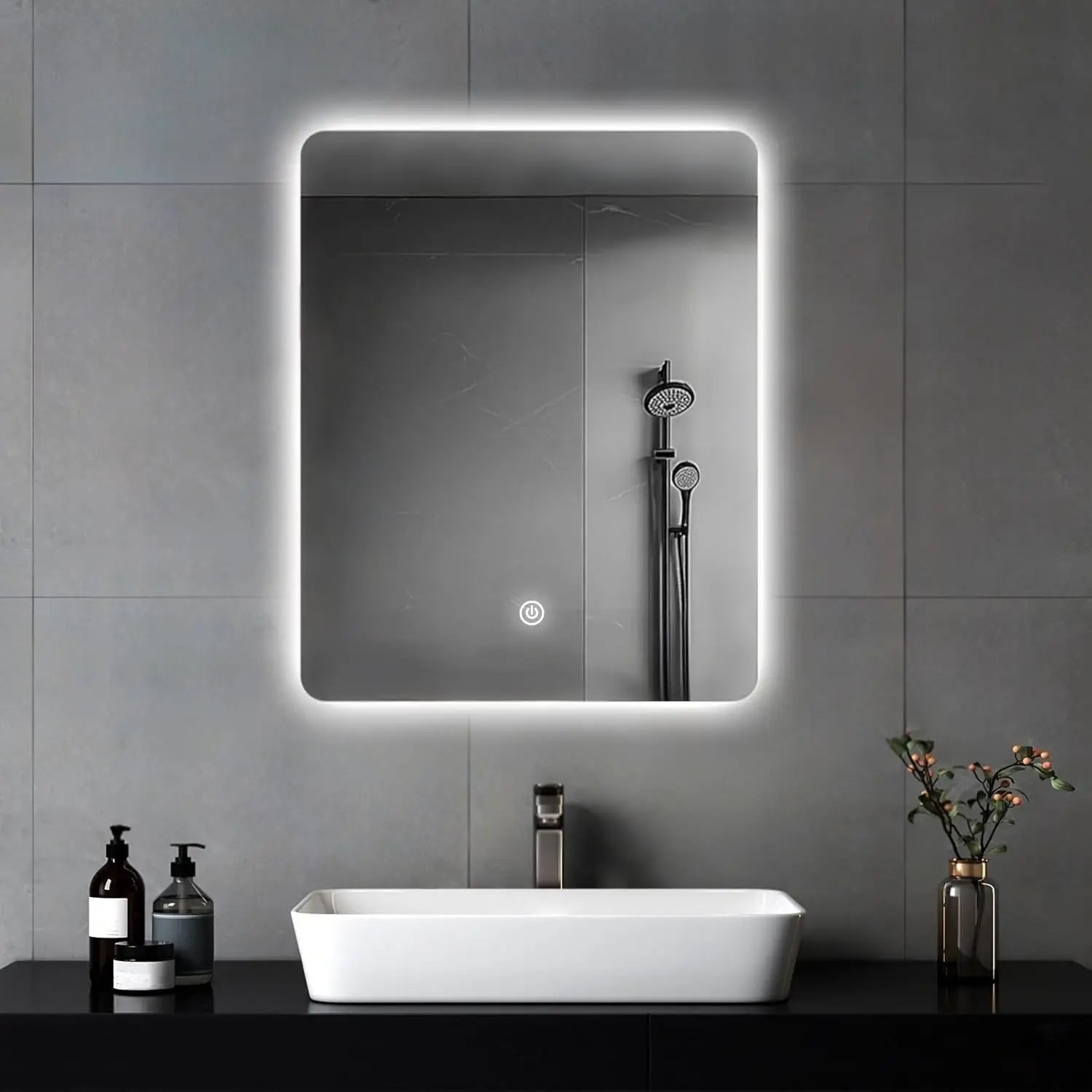 Miroir LED Salle de Bain Rectangulaire Tactile 45x60 cm