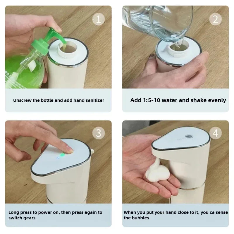 Distributeur de Savon Mousse Automatique Blanc, Mural ou à Poser, USB-C