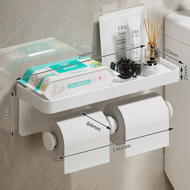 Porte-Papier Toilette Mural Blanc, Noir ou Gris avec Tablette, 1 ou 2 Rouleaux