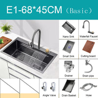 Évier de Cuisine Multifonction Cascade Noir avec Lave-Tasse