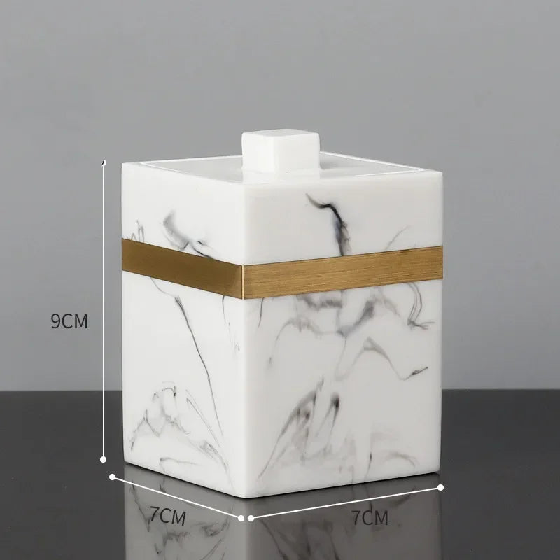 Accessoires Salle de Bain Effet Marbre et Doré à la Pièce, 7 Articles