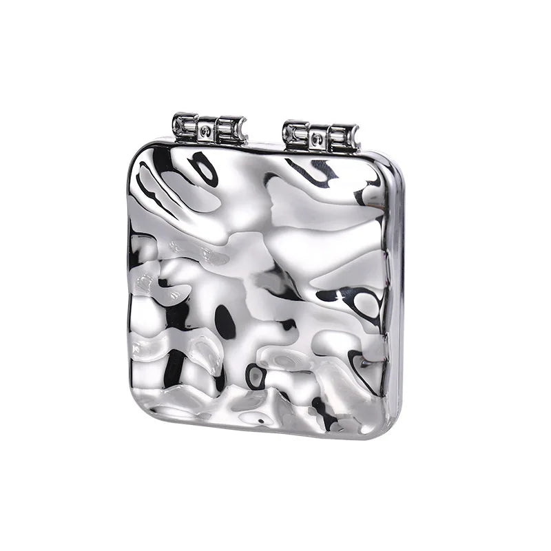 Miroir de Poche Carré Pliant à Relief Ondulé, Violet ou Argent