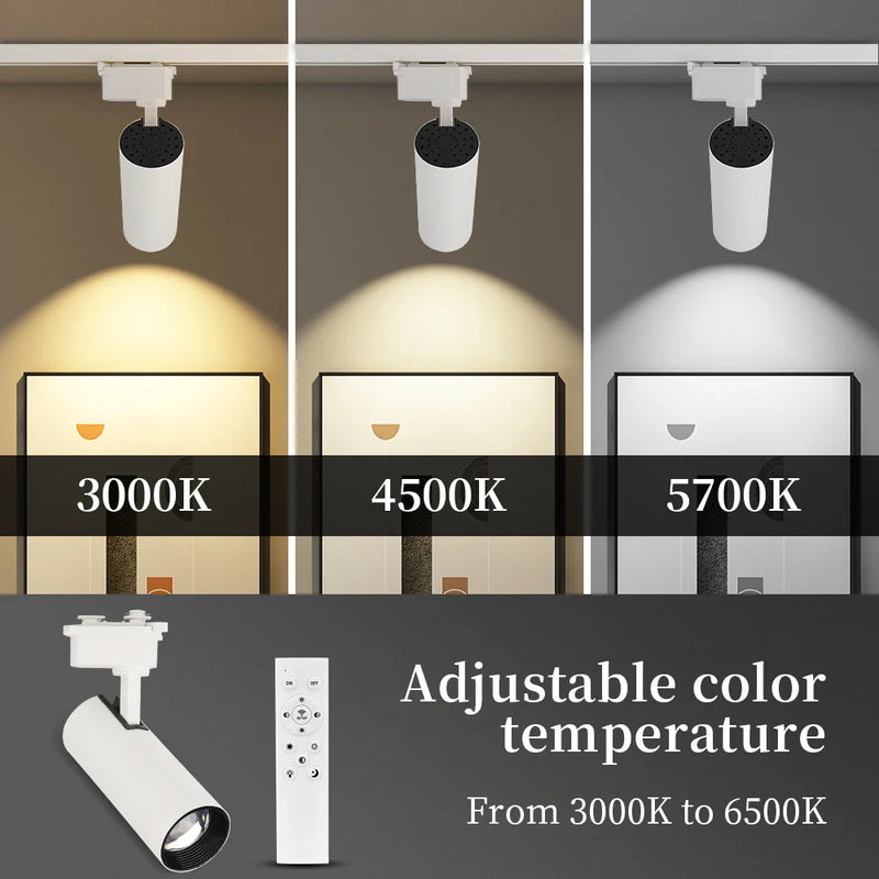 Spot LED sur Rail Dimmable, Kit 3 à 8 Spots 20 W avec Télécommande