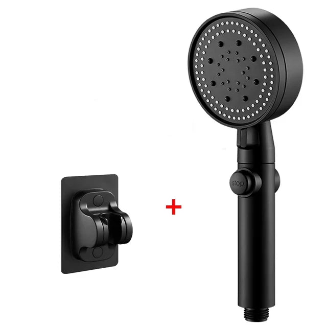 Pommeau de Douche Réglable 5 Modes avec Flexible Noir
