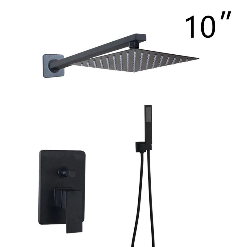 Douche Encastrable Noir Mat Pluie Carrée 20 à 40 cm avec Douchette