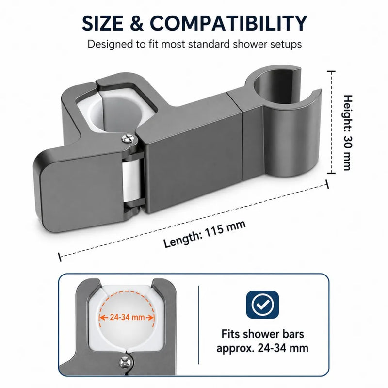 Support Douchette à Clipser sur Barre de Douche, Sans Perçage, Orientable