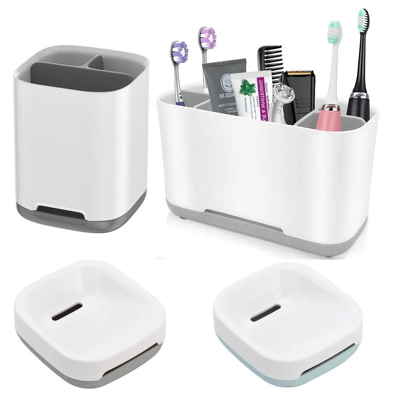 Porte-Brosse à Dents, Gobelet et Porte-Savon Blanc à la Pièce