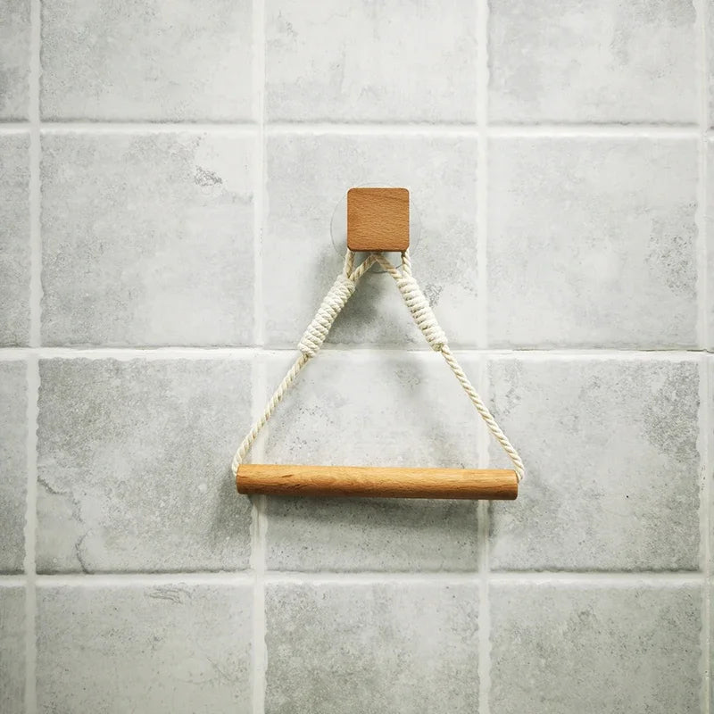 Porte-Serviette Mural en Bois, Corde ou Cuir