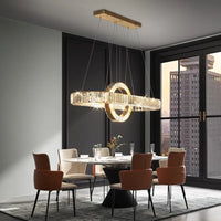 Suspension Cuisine LED Cristal Linéaire à Anneau, 90 à 150 cm