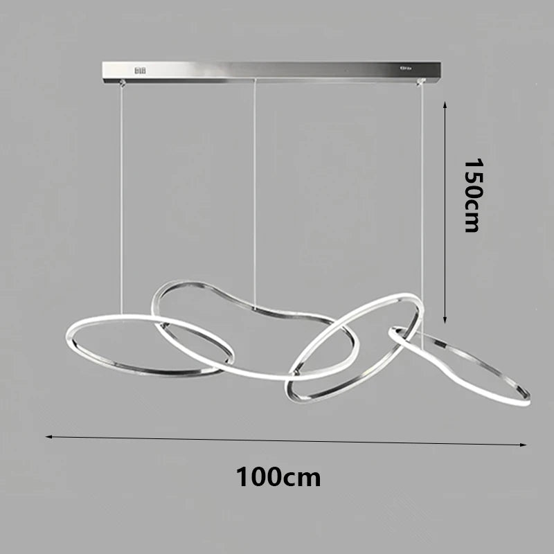Suspension Cuisine LED Anneaux Entrelacés, 80 à 180 cm