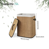 Grand Panier à Linge Bambou Tissé 72 L avec Couvercle