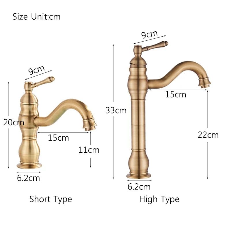 Mitigeur Lavabo Rétro Colonne Laiton Antique