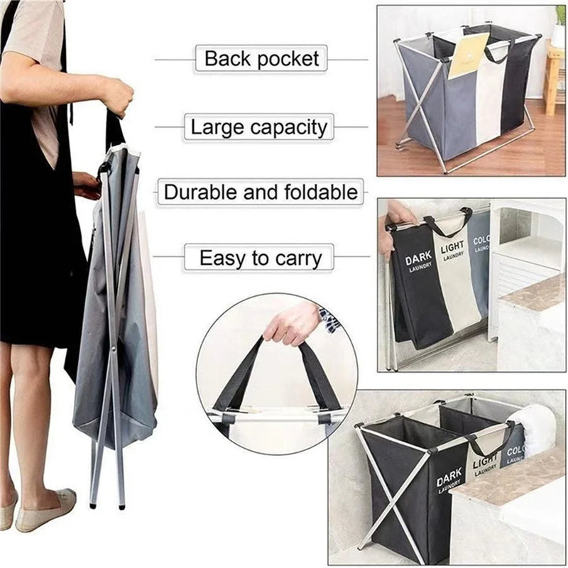 Panier à Linge Pliable 1 ou 3 Compartiments, Noir ou Gris