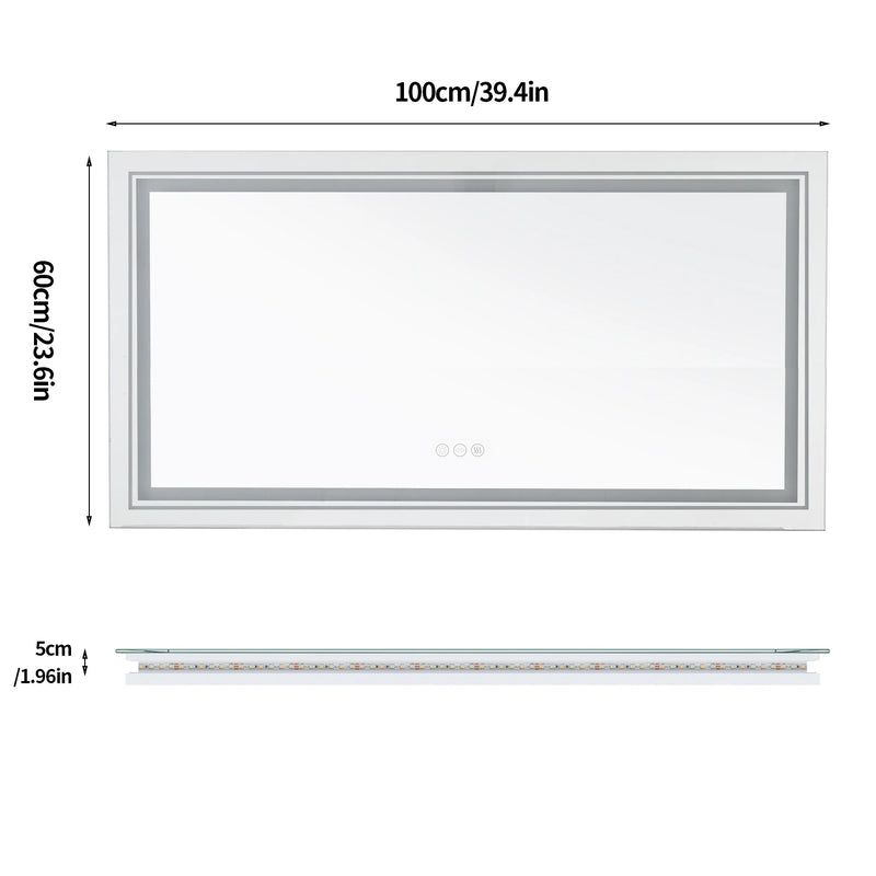 Grand Miroir LED Salle de Bain Rectangulaire Anti-Buée, 100 à 160 cm