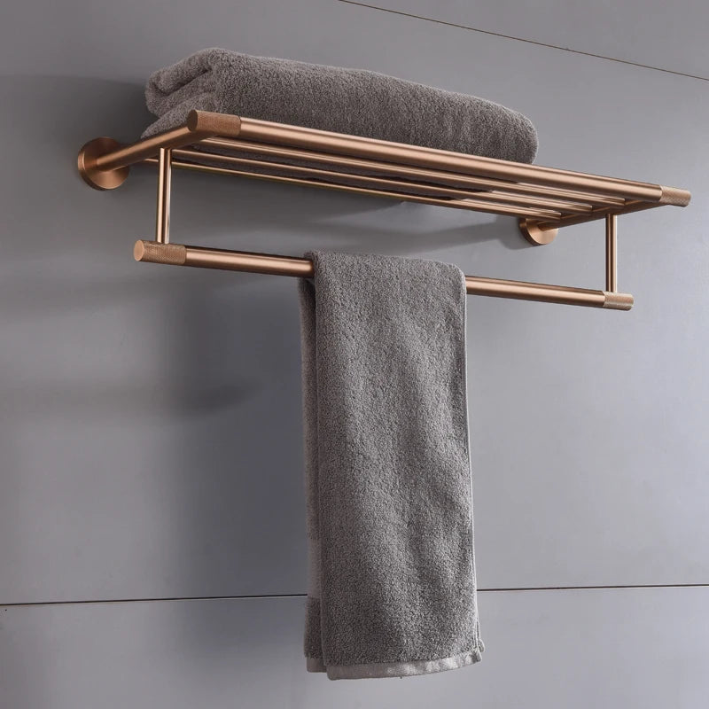 Ensemble d'Accessoires de Salle de Bain Or Rose avec Étagère