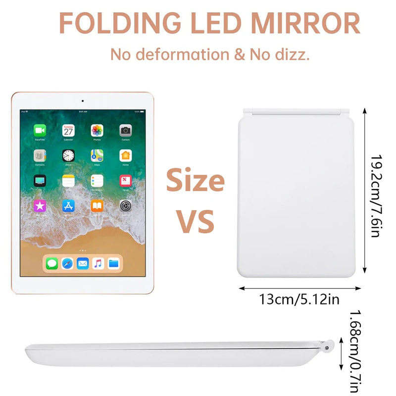 Miroir de Maquillage LED Pliant Rechargeable USB, 3 Teintes de Lumière