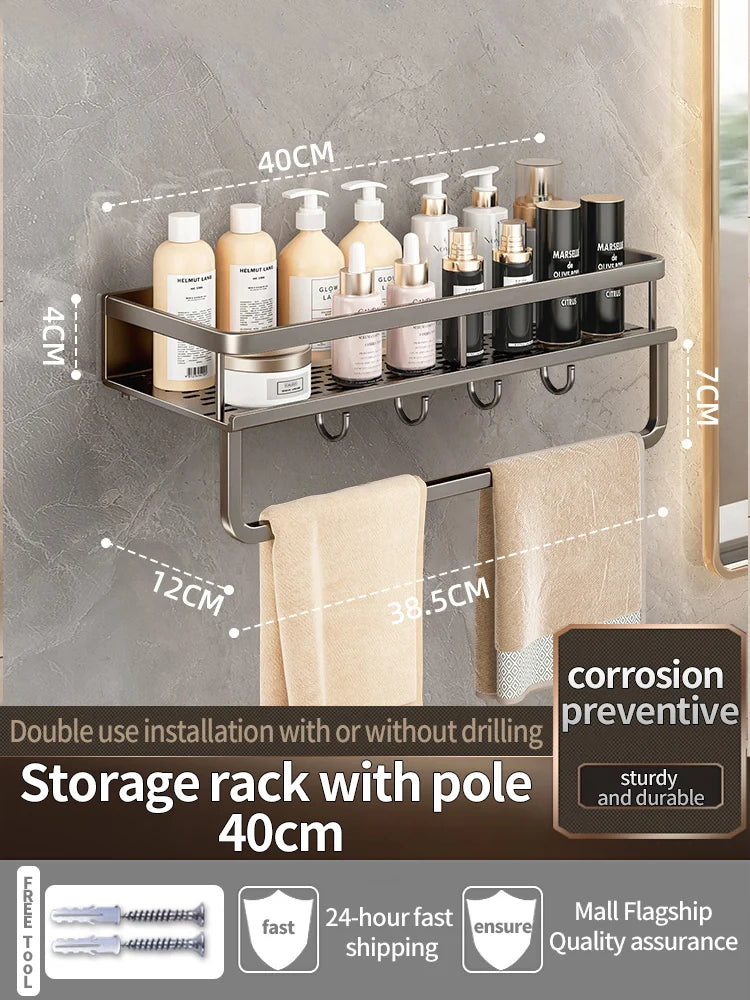 Étagère de Douche Murale Aluminium Avec ou Sans Perçage 30 à 60 cm