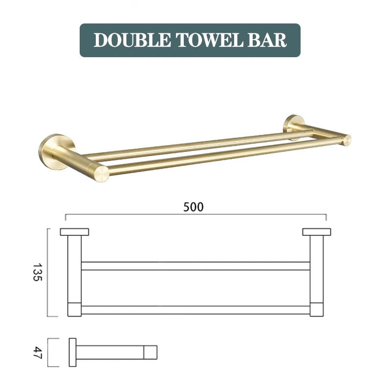 Accessoires Salle de Bain Doré Brossé Inox à la Pièce, 15 Articles