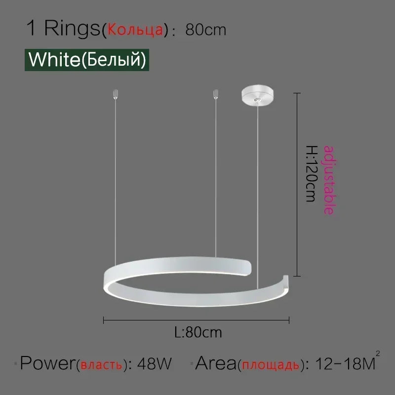 Suspension Cuisine LED Anneaux Ouverts, Ø 40 à 80 cm
