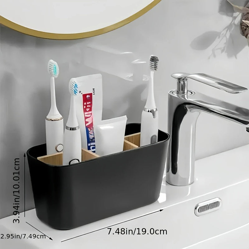 Porte-Brosse à Dents Bambou 5 Compartiments Blanc ou Noir 19 cm