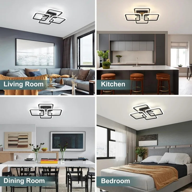 Plafonnier LED Cuisine Multi-Anneaux Dimmable Noir Blanc