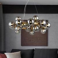 Lustre Suspension Cuisine Bulles de Verre, Cercle Doré, 15 à 25 Globes