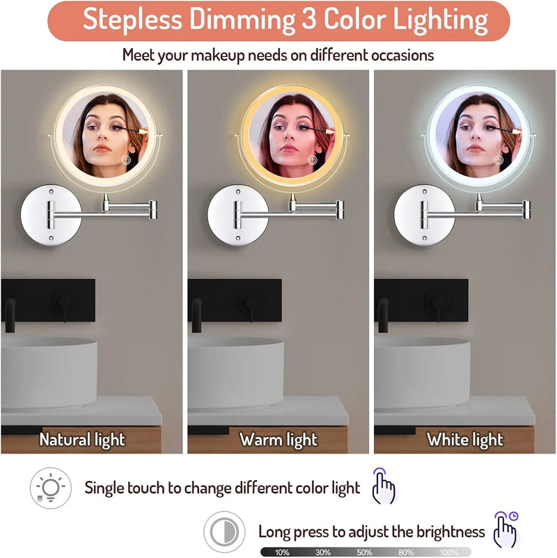 Miroir Grossissant Mural LED Rechargeable Double Face Tactile x5 ou x10