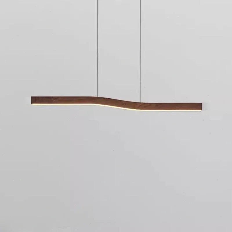 Suspension Cuisine Linéaire LED Bois de Noyer Ondulée, 90 à 150 cm