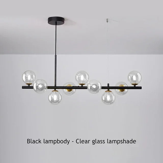 Suspension Cuisine Îlot Globes Verre, 7 à 11 Têtes, Noir ou Doré