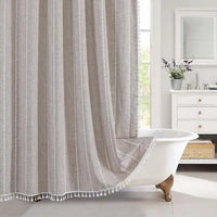 Rideau de Douche en Lin Jacquard à Glands, 10 Coloris, 5 Dimensions