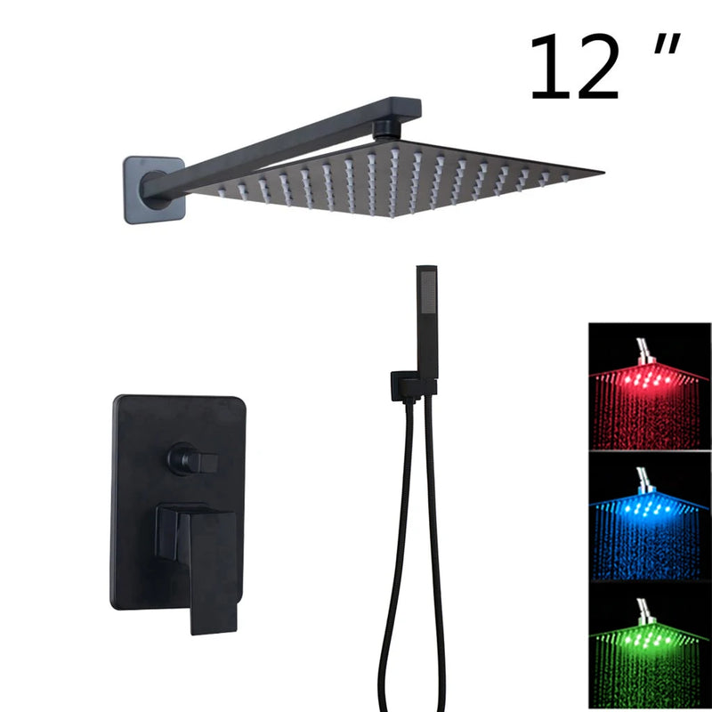 Douche Encastrable Noir Mat Pluie Carrée 20 à 40 cm avec Douchette
