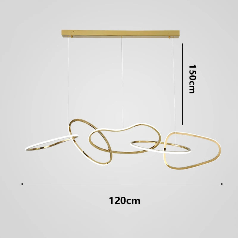 Suspension Cuisine LED Anneaux Entrelacés, 80 à 180 cm