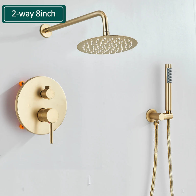 Douche Encastrable Dorée 2-3 Voies Effet Pluie