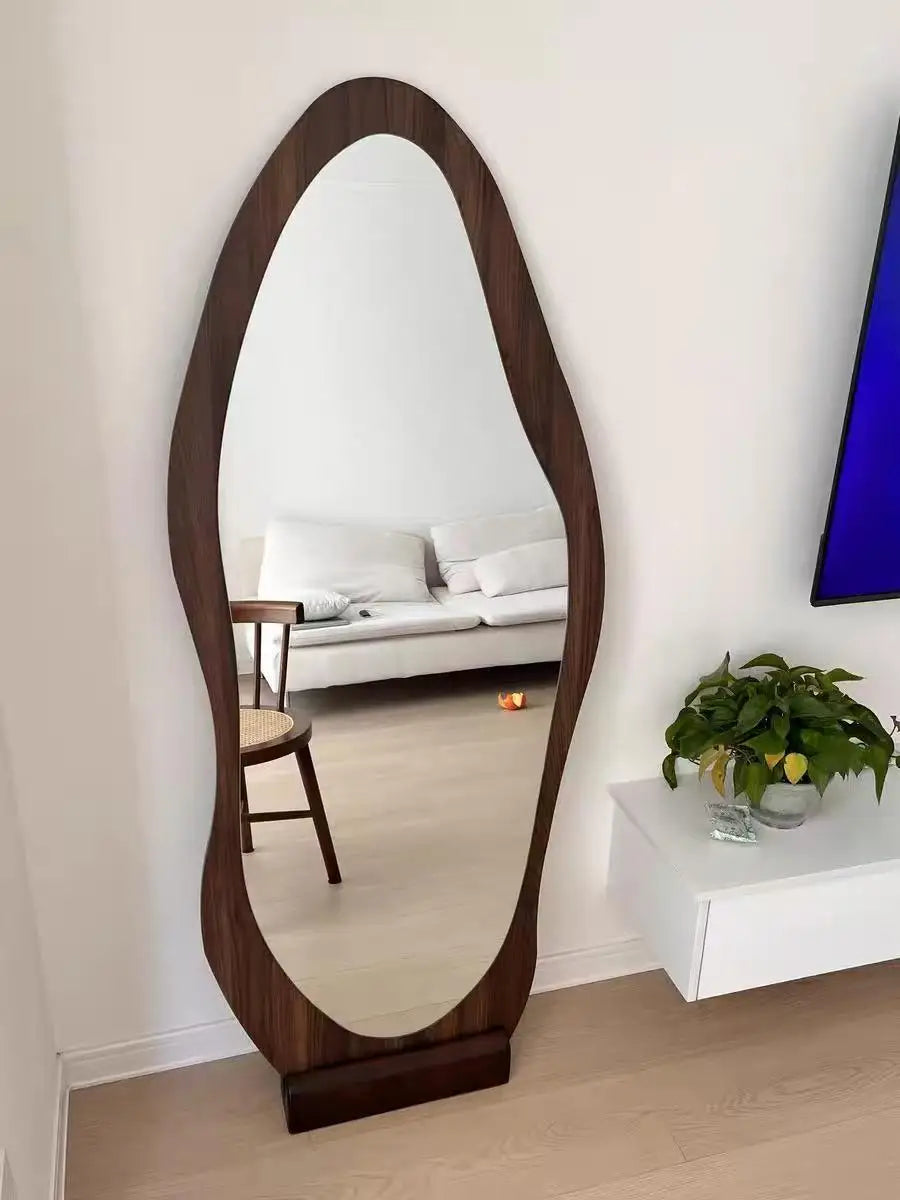 Miroir sur Pied Forme Organique Noir ou Noyer