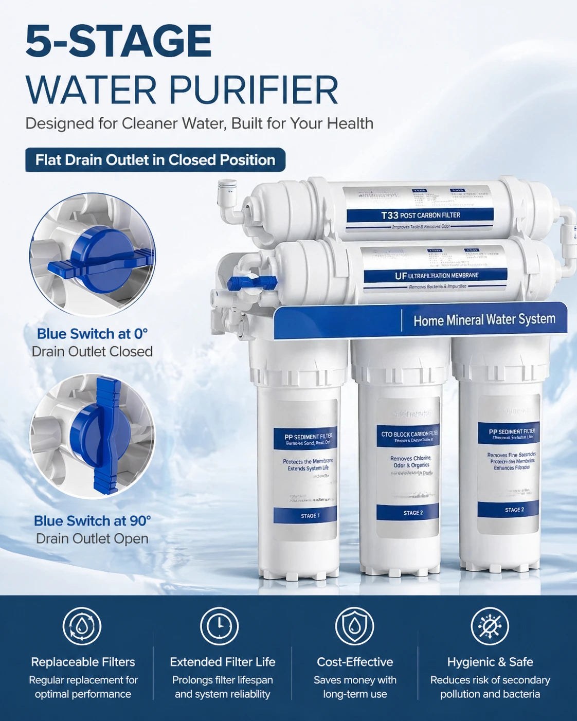 Filtre à Eau Sous Évier 5 Étapes, Purificateur par Ultrafiltration avec Robinet