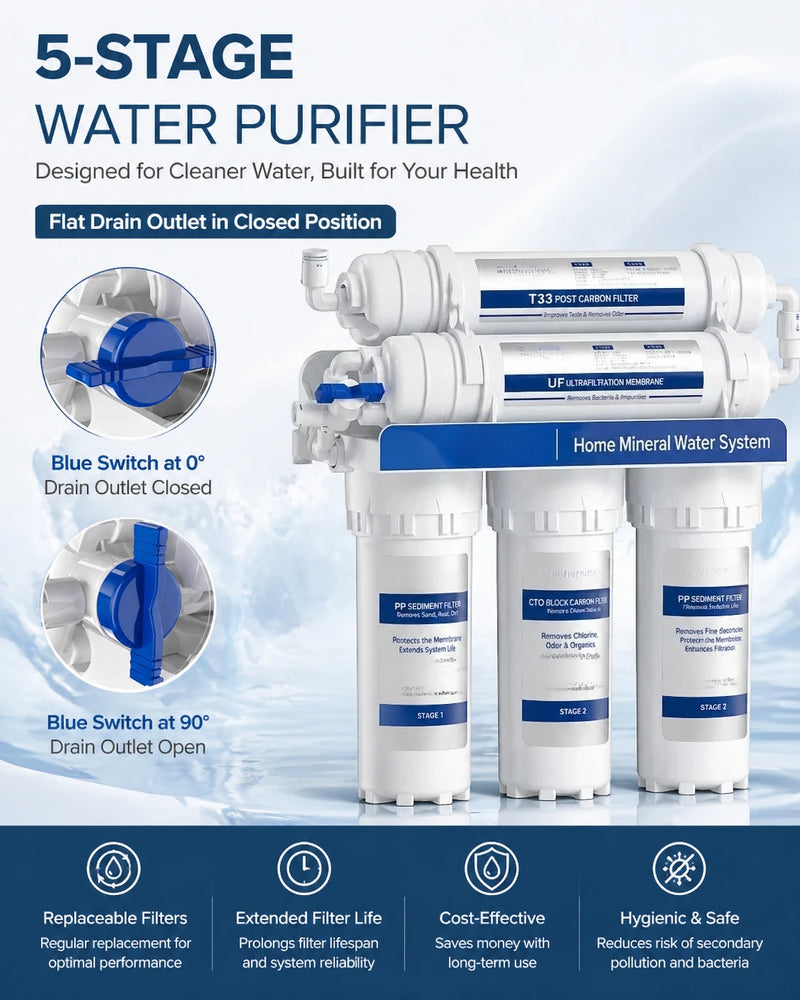 Filtre à Eau Sous Évier 5 Étapes, Purificateur par Ultrafiltration avec Robinet