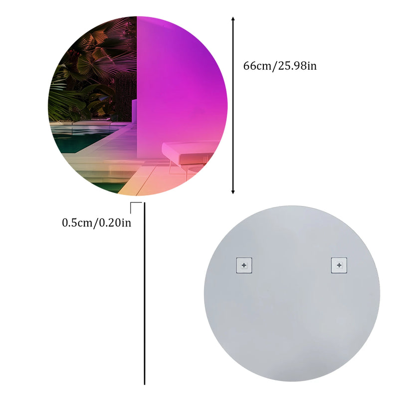 Miroir Mural Rond Décoratif Verre Teinté Dégradé Arc-en-Ciel 66 cm