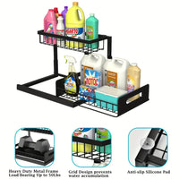 Rangement Sous Évier Coulissant 2 Niveaux Blanc ou Noir, Organisateur d'Armoire