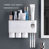 Porte-Brosse Mural Magnétique avec Tiroir et Distributeur de Dentifrice, 2 à 4 Gobelets