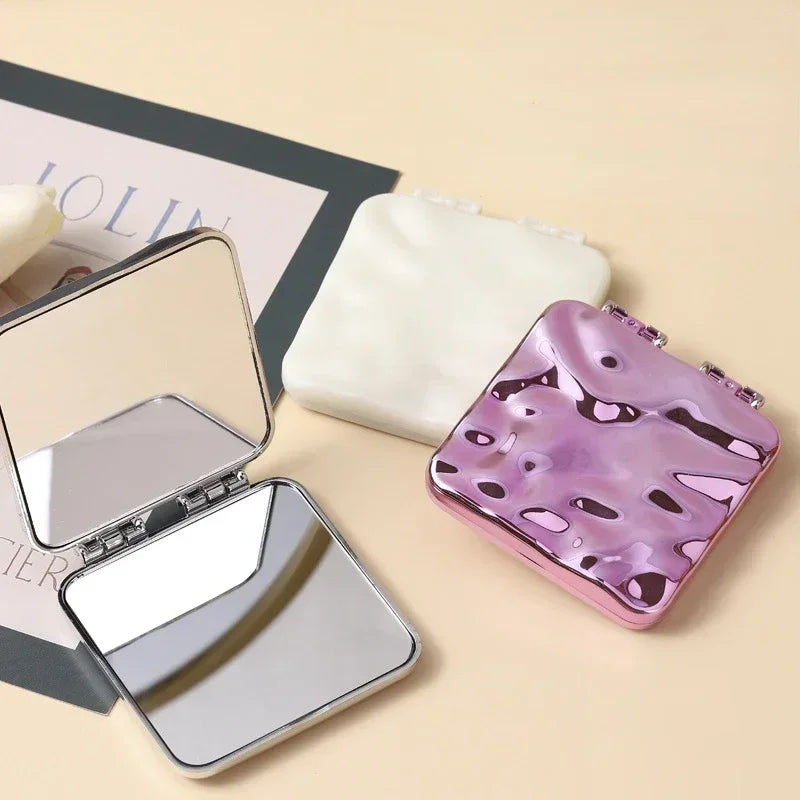 Mini Miroir de Poche Carré en Verre, Violet, Ivoire Nacré ou Argent