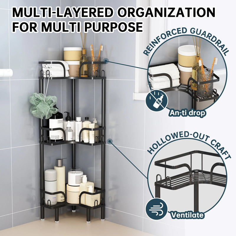 Étagère d'Angle Salle de Bain Métal sur Pied, 2 à 4 Niveaux