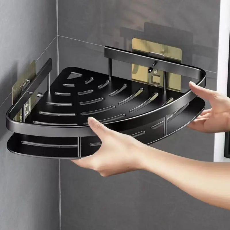 Étagère de Douche d'Angle Sans Perçage, Noir ou Argent