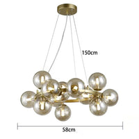 Lustre Suspension Cuisine Bulles de Verre, Cercle Doré, 15 à 25 Globes