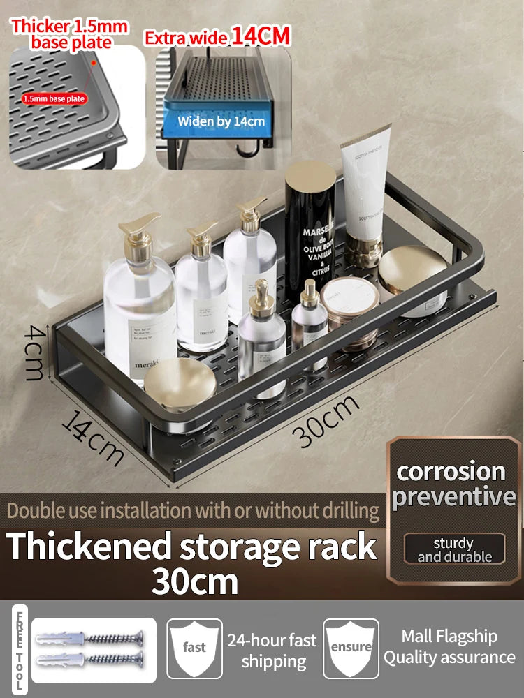 Étagère de Douche Murale Aluminium Avec ou Sans Perçage 30 à 60 cm