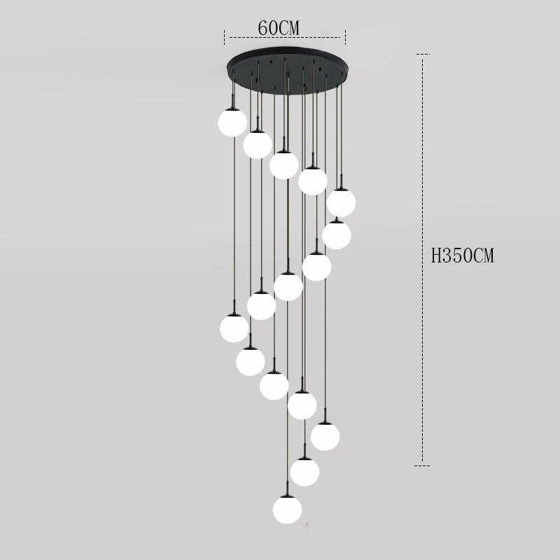Suspension Cuisine Spirale Globes Blancs, Escalier ou Îlot, 3 à 25 Têtes