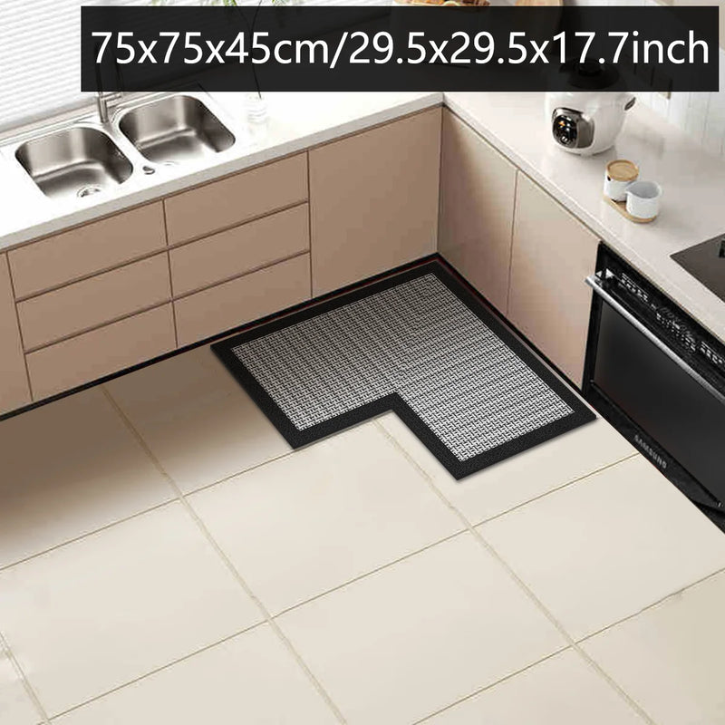 Tapis de Cuisine en L Diatomite Antidérapant, Bordure Noire, Marron ou Grise