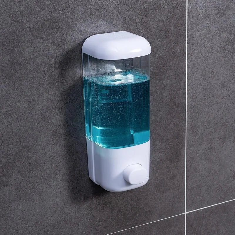 Distributeur de Savon Mural à Bouton Poussoir Blanc, 1 ou 2 Réservoirs