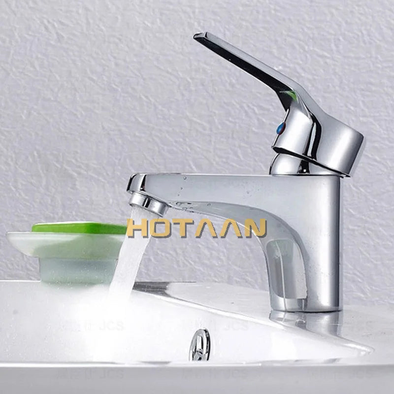Mitigeur de Lavabo Chromé à Poignée Unique en Laiton