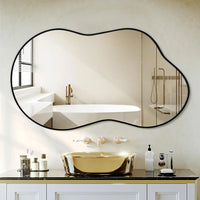Miroir Mural Organique Cadre Métal Noir ou Doré 116 x 66 cm